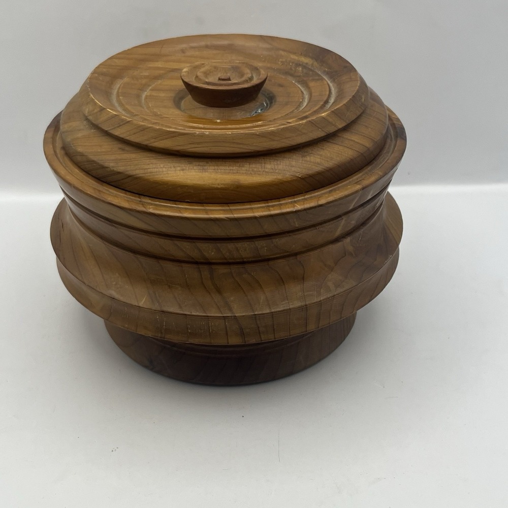 VTG Gorgeous Shaped Wooden Turned Trinket Holder‎ Lidded Jar
